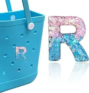 [HLUWA] Letter Charms for Bogg Bag, Pink & Blue Relief Sequin Alphabet Lettering Accessories Charms for Bogg and Simply Southern Bag, Insert Decorative Letters Charm for Handbag Beach Tote Bag.