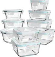 AISOON 18-PC Glass Food Storage Containers Lids Meal Prep Leak Proof Dishwasher