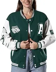 [KENAIJING] Women's Varsity Jacket Baseball Bomber Jacket Vintage Unisex Streetwear Coats with Patchwork Hipster Utility Tops