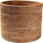Round Rattan Storage Basket, Woven Laundry Basket with Handles, Floor Basket for Blankets, Shoe, Small Rattan Basket for Living Room, Bedroom Room