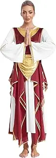 [RUNQHUI] Women Liturgical Dance Dresses Metallic Patchwork Split Lace-up Irregular Tunic Worship Fancy Dress