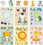 SYTHAK Animal Make-a-face Stickers,36 Sheets Cute Stickers Make Your Own Sticker with Tiger Elephant Lion Giraffe Zebra Turtle for Kids,for Party DIY Favor Supplies Holiday Game Rewards