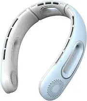 Portable wearable bladeless neck fan, powered by 5200mAh battery/USB, 4-speed adjustment (Blue)