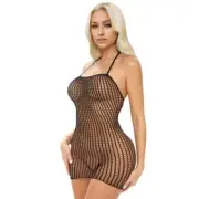 Electric Lingerie Tie Top Fishnet Mini Dress Black O/S
