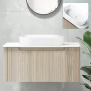 ACA Oak 910mm Vanity Unit 53x30cm Basin Bath Cabinet Storage Wall Hung Sink Set