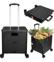 SELORSS Foldable Utility Cart Portable Collapsible Crate 360° Wheels Black NIB