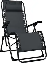 Folding Gravity Lounge Chair: Black Textilene Patio Recliner for Outdoors, Lawn, Beach, Camping, and Other Outside Purposes