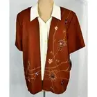 NWT Alfred Dunner Womens Madagascar Henna Embroidered Button-Down Shirt Size 14