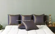 16" Brocade Blue Gold Silk Cushion Cover Throw Indian Pillow Ethnic Boho Decor