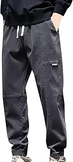 [Generic] Men's Lightweight Cargo Pants Open Bottom Hiking Outdoor Joggers Sweatpants Straight Leg Stretch Elastic Waist Trousers