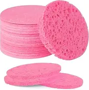 ClimbFun 50-Count Compressed Facial Sponges,100% Natural Cellulose Face Makeup Sponge Cosmetic Spa for Face Cleansing,Exfoliating Mask, Removal Beauty Make Up Pads ，Reusable Konjac Mask Remover Cloth（Pink.Round）