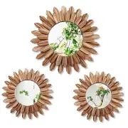 3 Pcs Boho Wall Decor Round Sunburst Mirror Boho Circle Mirror with Rustic