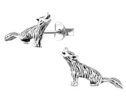 Sterling Silver Wolf Stud Earrings