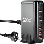 600W USB C Fast Charger Block,8 Port USB Charging Station,GaN III 8-Port Fast Charging Station Hub,PD 3.1 140W Laptop Charger Adapter Compatible with MacBook,DELL,Steam Deck,iPhone 16/15/14,Galaxy S24