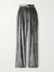 [Brunello Cucinelli] Brunello Cucinelli - Pleated Metallic Velvet Straight-leg Pants - Silver - IT36 IT 36 Silver