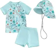 [MAYUMMPY] Baby Boys Swimsuit UPF 50+ Rash Guard Set Shark Dolphin Print Top+Shorts+Hat Swimwear Bathing Suit