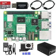 DIGISHUO Raspberry Pi 5B Model B 8GB RAM DIY 8 in 1 Kit | Black Case | Pi 5 Active Cooler | San Disk 128G SD Card Micro-SD | 2X Micro HDMI Cable | Sufficient 5.1V 5A Power Supply