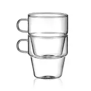 Espresso Cups Set of 2, Stackable Espresso Cups 4.3oz, High Borosilicate glas...