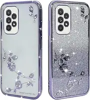 WOWUDI Transparent Glitter Case forSamsung Galaxy S10E, Women Girls Bling Diamond Phone Case Ultra Thin Slim Portable Shockproof Protective Cover- Purple