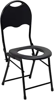 Portable Camping Toilet Chair Foldable Outdoor Porta Potty with Backrest Seat Stainless Steel Portable Potty Commode Chair for Camping, Traveling, Hiking, Fishing, Outdoor Living