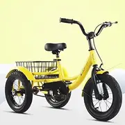 12" Infant Tricycle for Travel or Going Out, Cruiser Tricycle with Foot Pedal, 3 Wheel Bicycle with Front Caliper Brake, Large Rear Basket with Pneumatic Tire Spoke Wheel