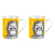 2PK LMD Dots By Donna Ollie The Orangutan New Bone China Mug Teacup 360ml Yellow