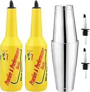 SuproBarware Flair Bottle - Yellow Flair Bartender Kit 7pcs, 2 Flair Bottle 25oz/750ml, 1 Boston Shaker, Flair Bartender Practice & Performance Bottle