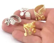 Art Tentacle Blank Ring Base Bezel Adjustable raw brass,Shiny gold-silver 4810
