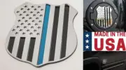 5'' Police Shield Thin Blue Line Emblem - Polished Stainless Badge