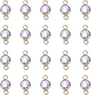 uxcell Birthstone Connector Link 2mm Hole Crystal Purple 304 Stainless Steel Crystal Bead Glass Links Charm Silver Plated Round for Drop Dangle Pendant Anklet,20Pcs