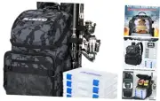 Fishing Backpack with Rod Holders & Cooler, 45L Large Black Camo with box
