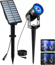 Solar Spot Lights Blue, Solar Landscape Spotlights 9.8Ft Cable Outdoor Wall Ligh