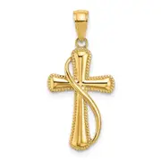 14K Yellow Gold Cross With Drape Charm