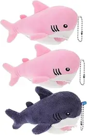 CVUTOVO 3pcs Fluffy Shark Keychain Pendants Stuffed Animal Charm Decor for Backpack Purse Bag Random