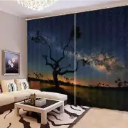 Trees Night Sky In Wild 3D Blockout Photo Print Curtain Fabric Curtains Window