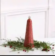 Dresden & Co Large Red Woven Christmas Tree+Wood White Star COUNTRY FARMOUSE NEW