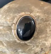 Black Onyx Navajo Sterling Silver Old Pawn Ring Size 10 11953