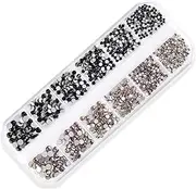 Nail Art Deluxe Flatback Rhinestones with Box (Pure Black + Smokey), Beauties Factory Nail Art Gems Crystals Decals (Color D)
