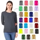 Ladies Plain Long Sleeve Crew Neck Womens Stretchy Tee T-Shirt Top UK Size 8-26