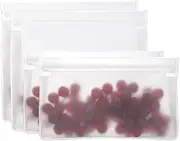 uxcell 8.7"x2"x5.3"/ 10"x2"x7.3" Reusable Freezer Bag, 4 Pcs Leakproof Zip Food Storage Stand Up Bags Fridge Snack Vegetable Fruit Ice Container for Long-Lasting Freshness, Transparent
