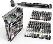 Acrylic Paint Pens 22 Assorted Pro Colour Series Markers Set Medium Tip for Rock Painting, Glass, Mugs, Wood, Metal, Canvas, Outlining, Detailing. Non Toxic, Waterbased, Quick Drying (GREYS)