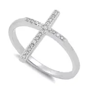 Cross Ring Genuine Sterling Silver 925 Rhodium Plated Height 17 mm Size 4 - 11