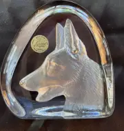 Cristal D'Arques Frosted Etched Dog Paperweight Lead Crystal Made In France 4"