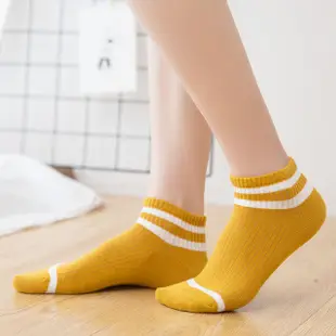女士低幫短襪 純棉船襪韓國可愛兩道杠襪子 全棉日系學院風條紋女生襪子