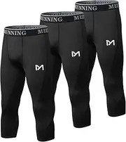 [MEETYOO] Compression Shorts Men's Underwear Sports Compression Shorts 3/4 Long Leggings Tight Breathable, 3/4 Trouser-Black3 Pieces, L