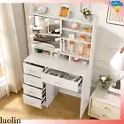 Dressing Table Set Sliding Makeup Mirror Storage Drawers Shelves 10 LED Bulbs
