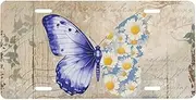 Floral Blue Butterfly Daisy Flower License Plate Frame for Car Universal, Flower Colorful Aluminum Car Front License Plate Cover