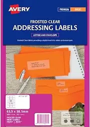 Avery Frosted Clear Address Labels for Inkjet Printers, 63.5 x 38.1 mm, 525 Labels (936007 / J8560)