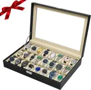 24 Slot Watch Box for Men,Watch Display Cases for Men,Glass Top,Pu Leather Displ