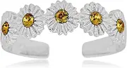 [AVORA] 925 Sterling Silver Adjustable Flower Toe Ring with Simulated Diamond CZ, Sterling Silver, Cubic Zirconia